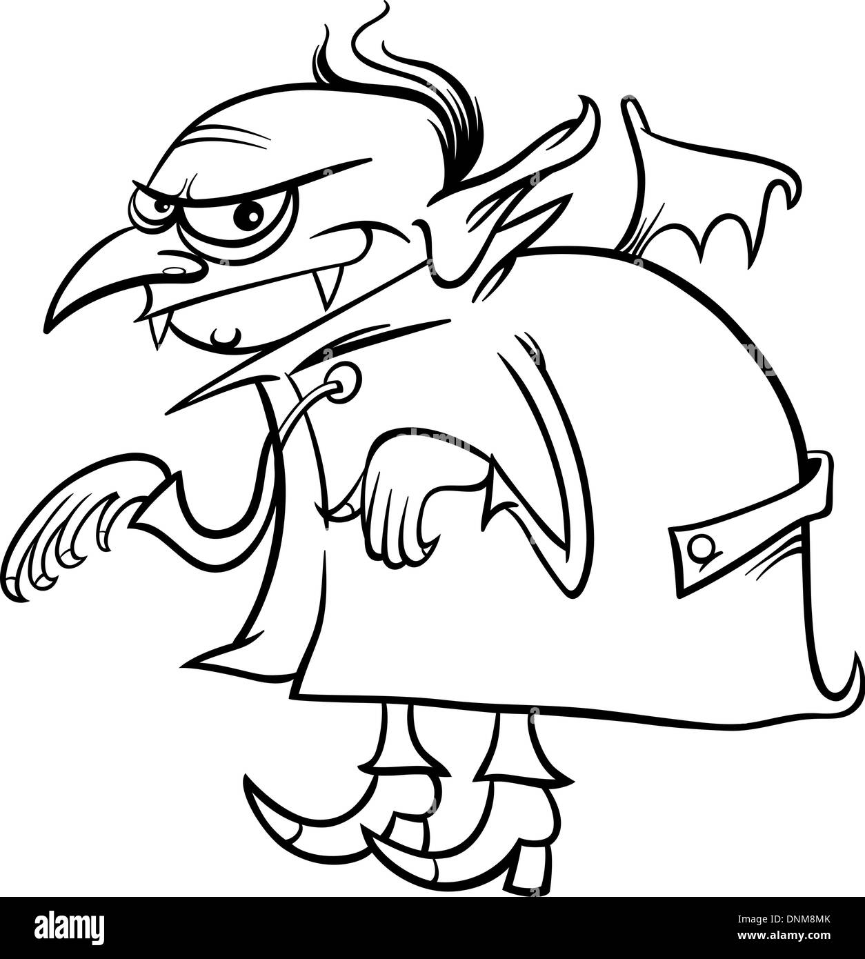 Black and White Cartoon Illustration of Scary Halloween Vampire or