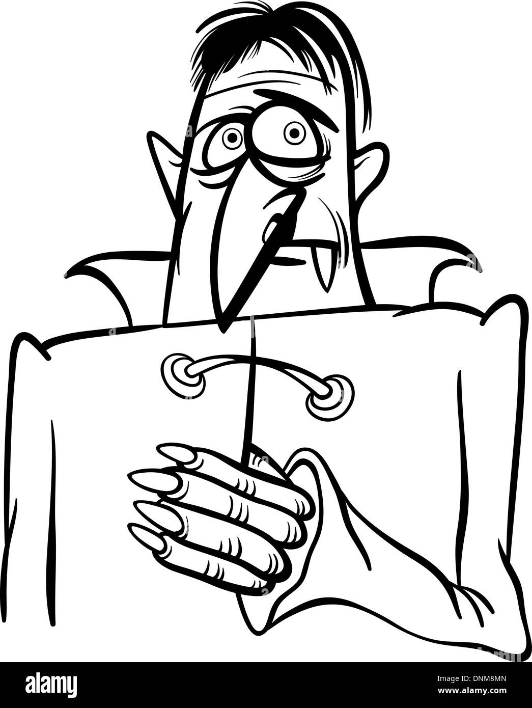 Black and White Cartoon Illustration of Spooky Halloween Vampire or