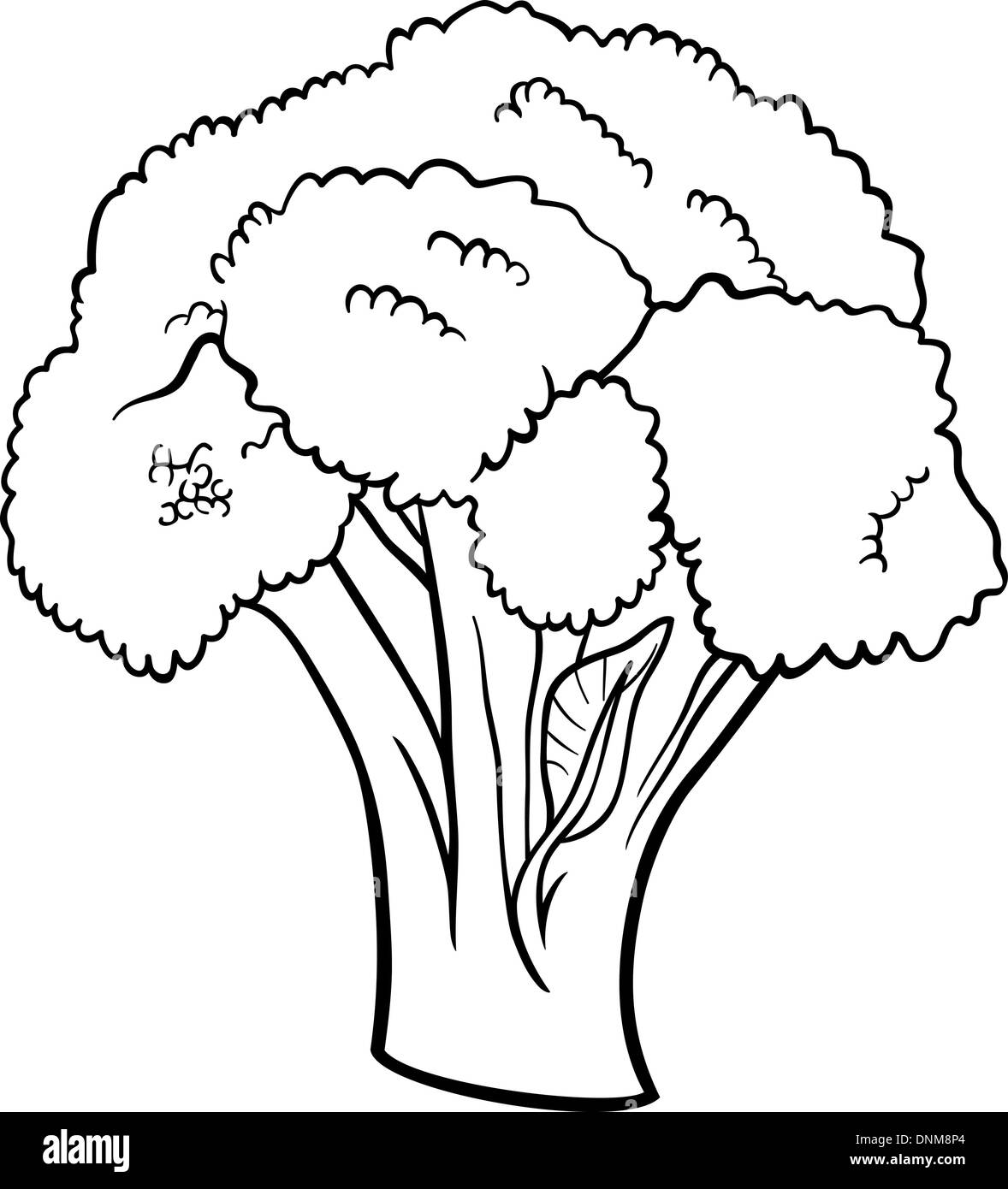 Black and White Cartoon Illustration of Broccoli Vegetable Food Object