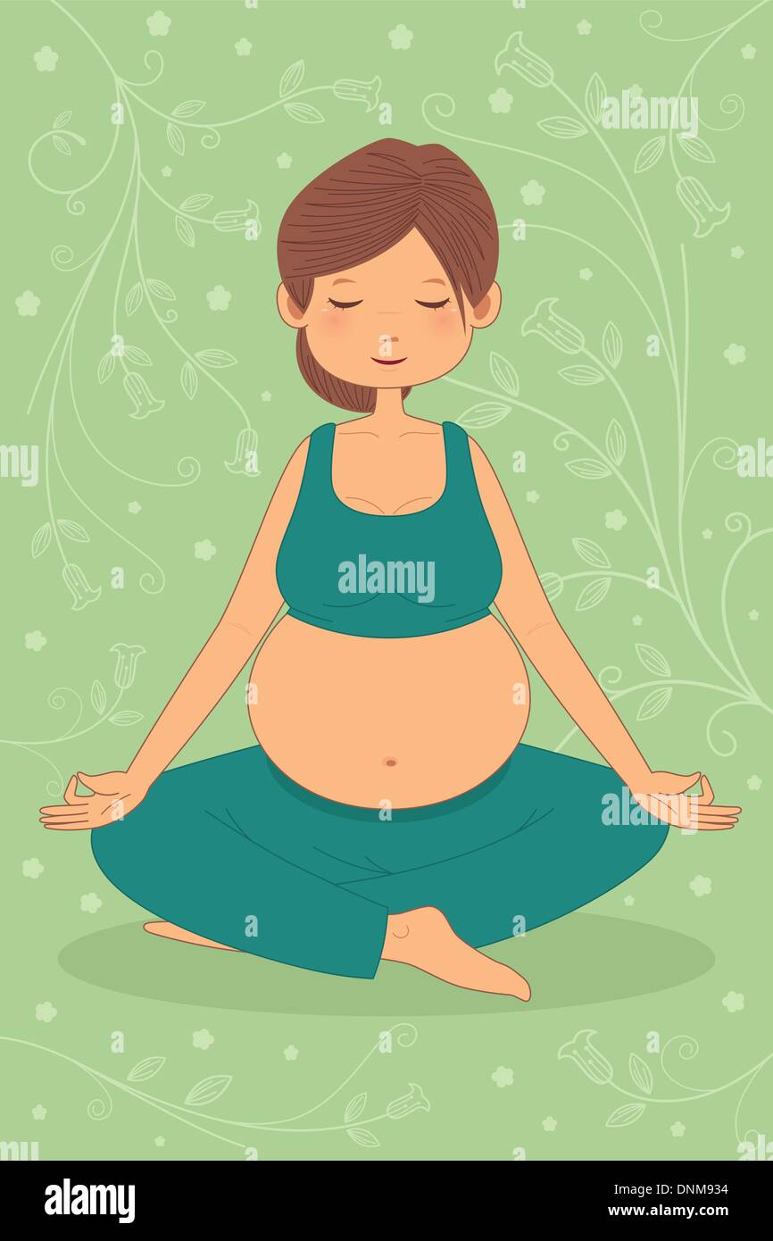 A vector illustration of beautiful pregnant woman doing yoga exercise Stock Vector