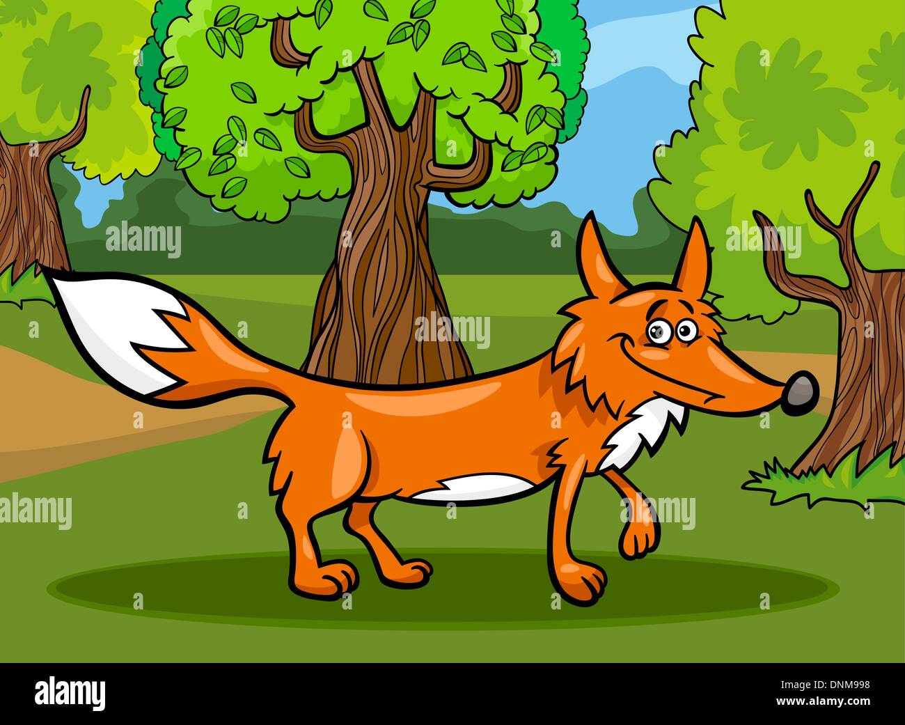 Cartoon Illustration Of Funny Wild Fox Animal In The Forest Stock Vector Image Art Alamy