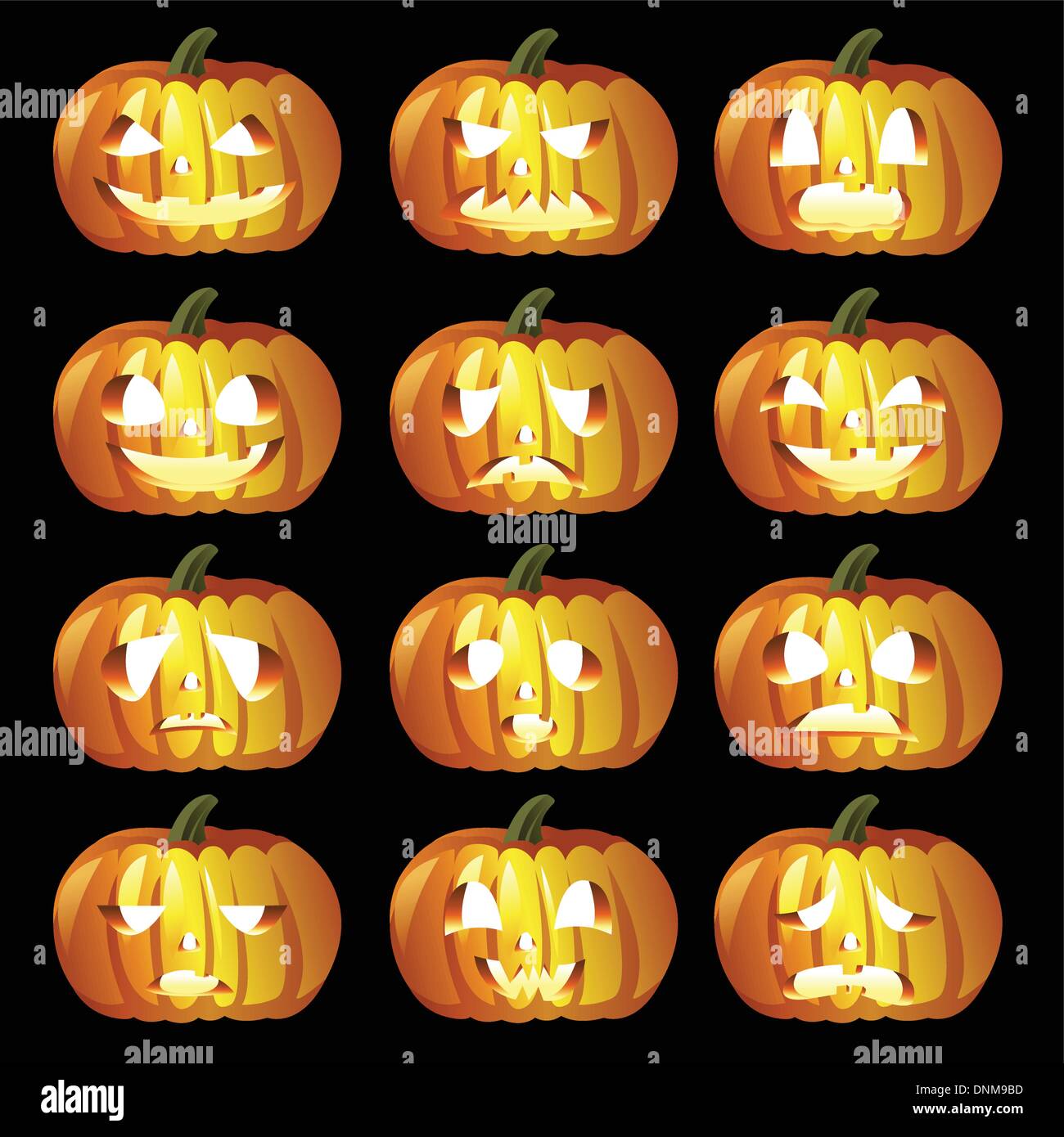 A vector illustration of different Halloween pumpkins expression Stock Vector