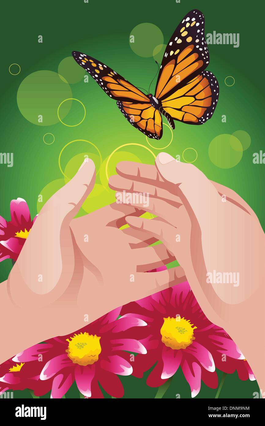 A vector illustration of hands releasing butterfly for let it go or freedom concept Stock Vector