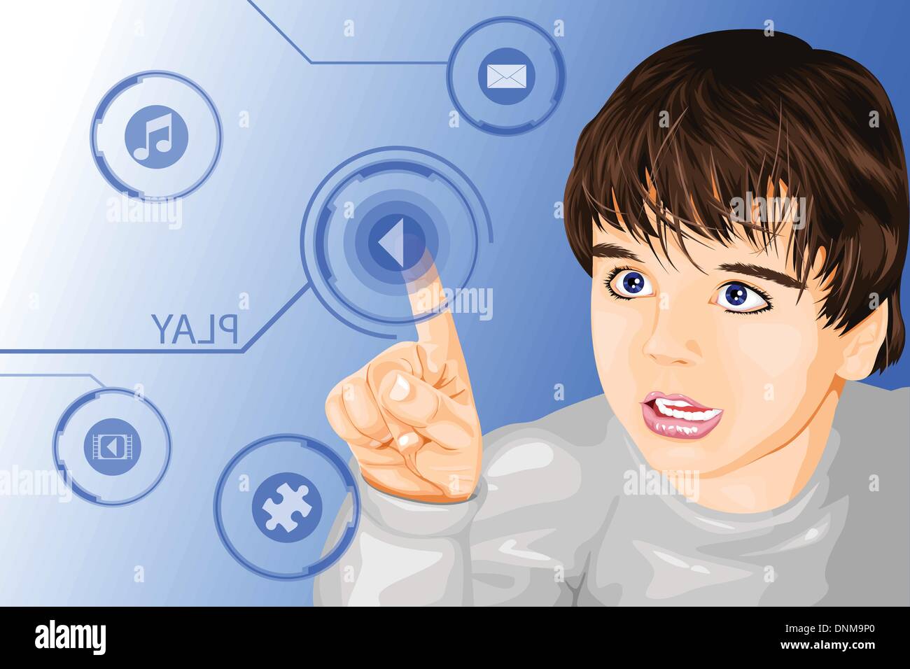 A vector illustration of a kid using a modern futuristic technology Stock Vector