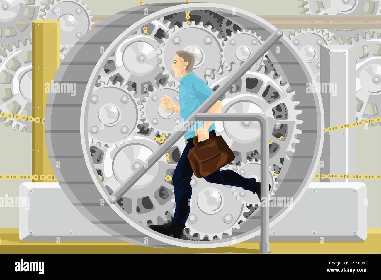A vector illustration of young businessman running in a gear of a machine Stock Vector