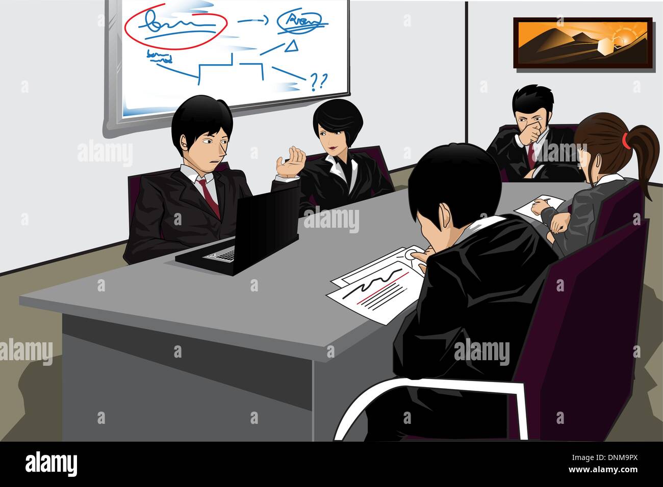 A vector illustration of a group business people in a meeting Stock Vector