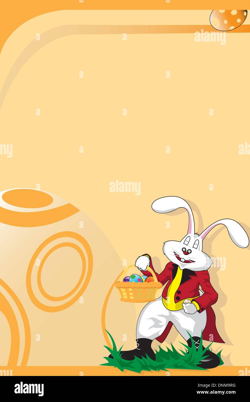A vector illustration of an Easter bunny carrying a basket of colorful Easter eggs Stock Vector