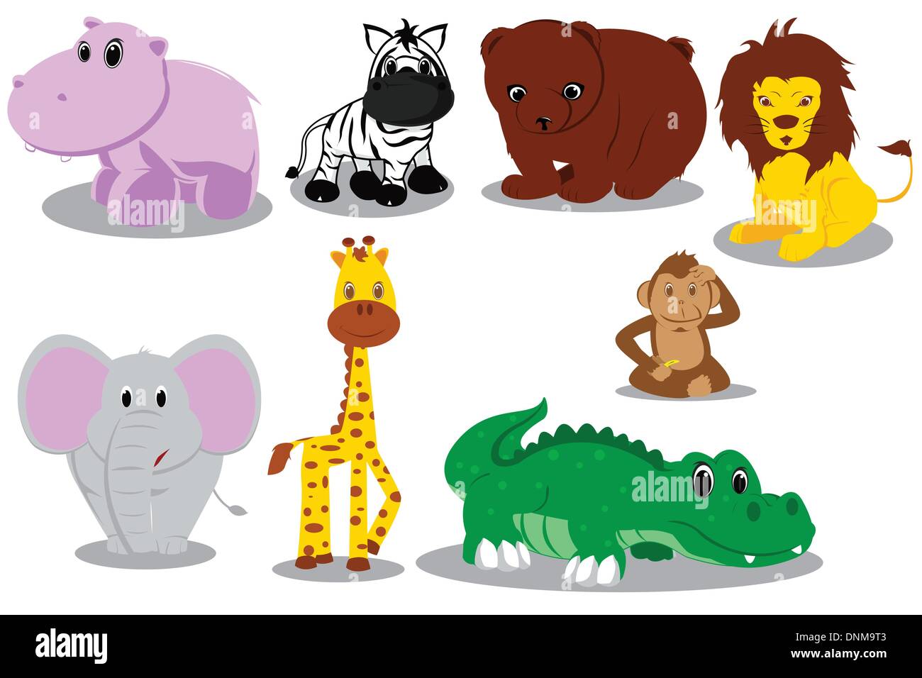 A vector illustration of different wild animals cartoons Stock Vector