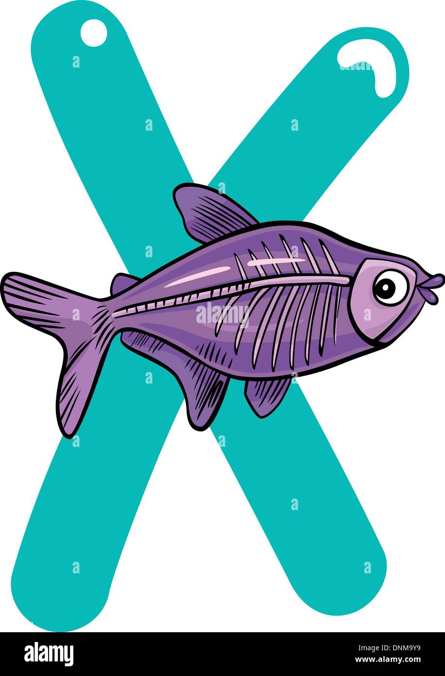 cartoon illustration of X letter for x-ray fish Stock Vector