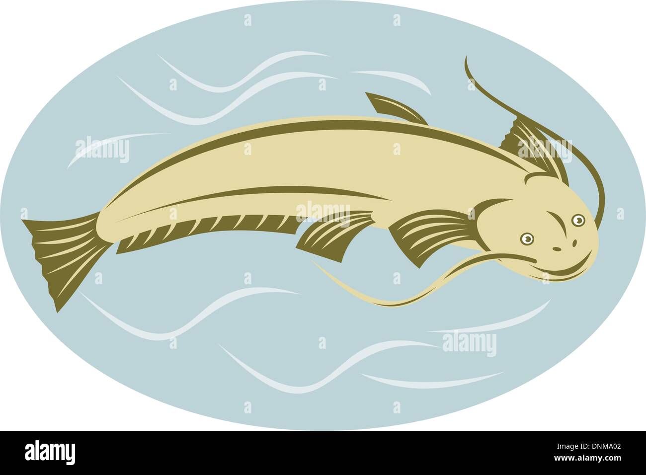 illustration of a catfish jumping done in retro style Stock Vector