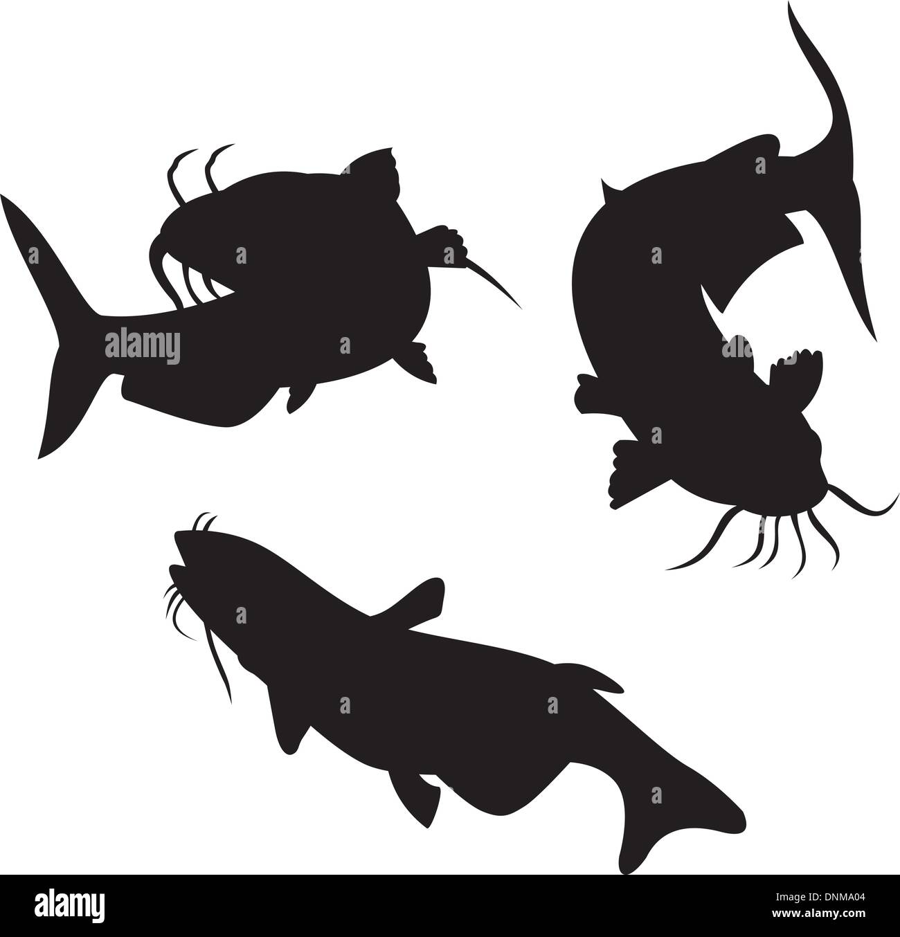 Illustration of a catfish silhouette done in retro style. Stock Vector