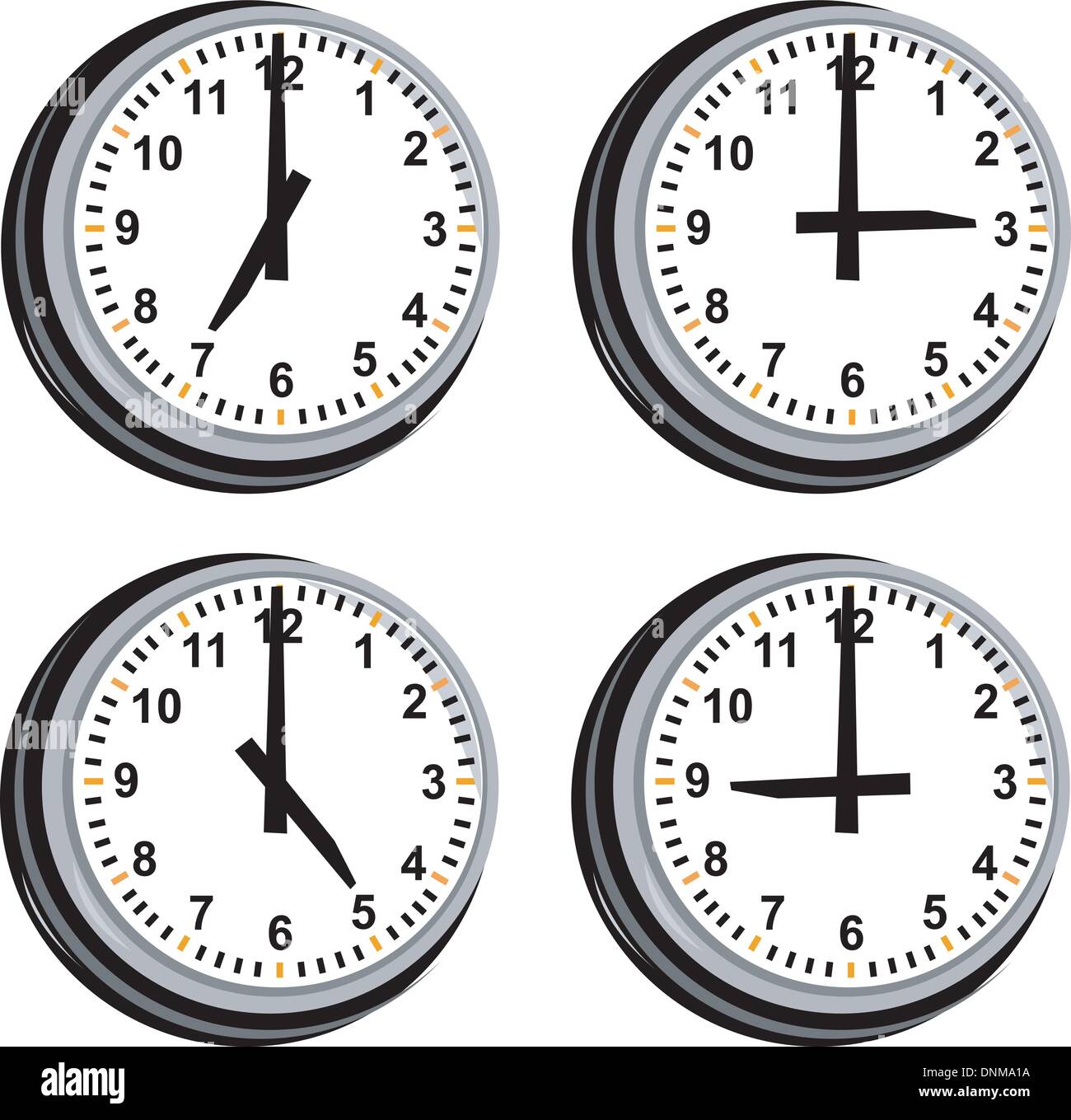 Illustration of white clock with numbers done in retro style Stock
