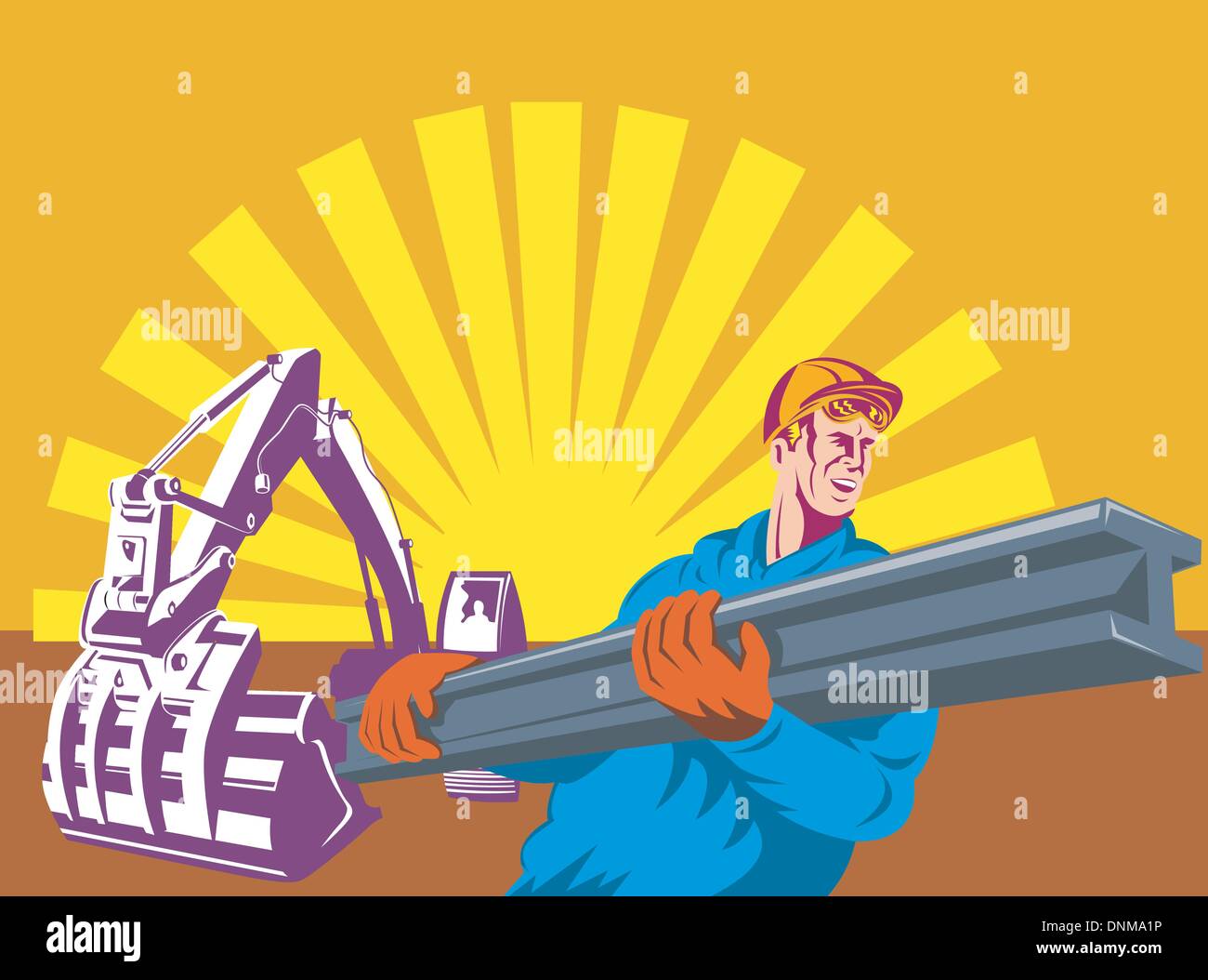 illustration of a construction worker at work carrying i-beam with ...