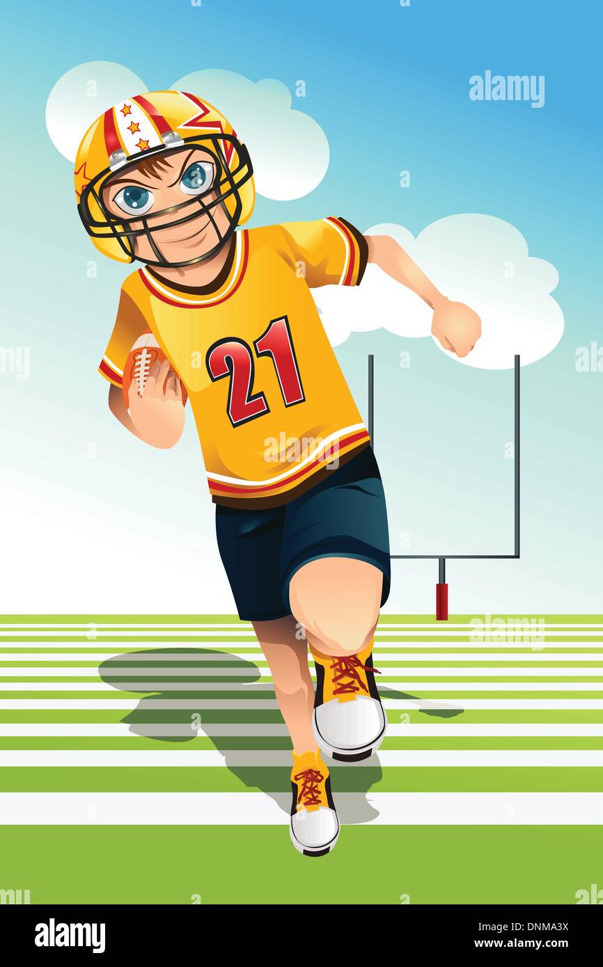 A vector illustration of a boy carrying an American football Stock Vector