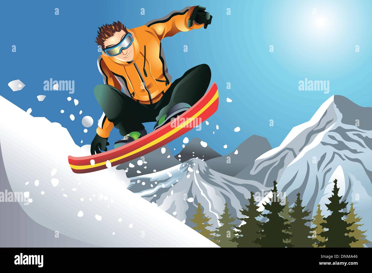 A vector illustration of a snowboarder in action Stock Vector