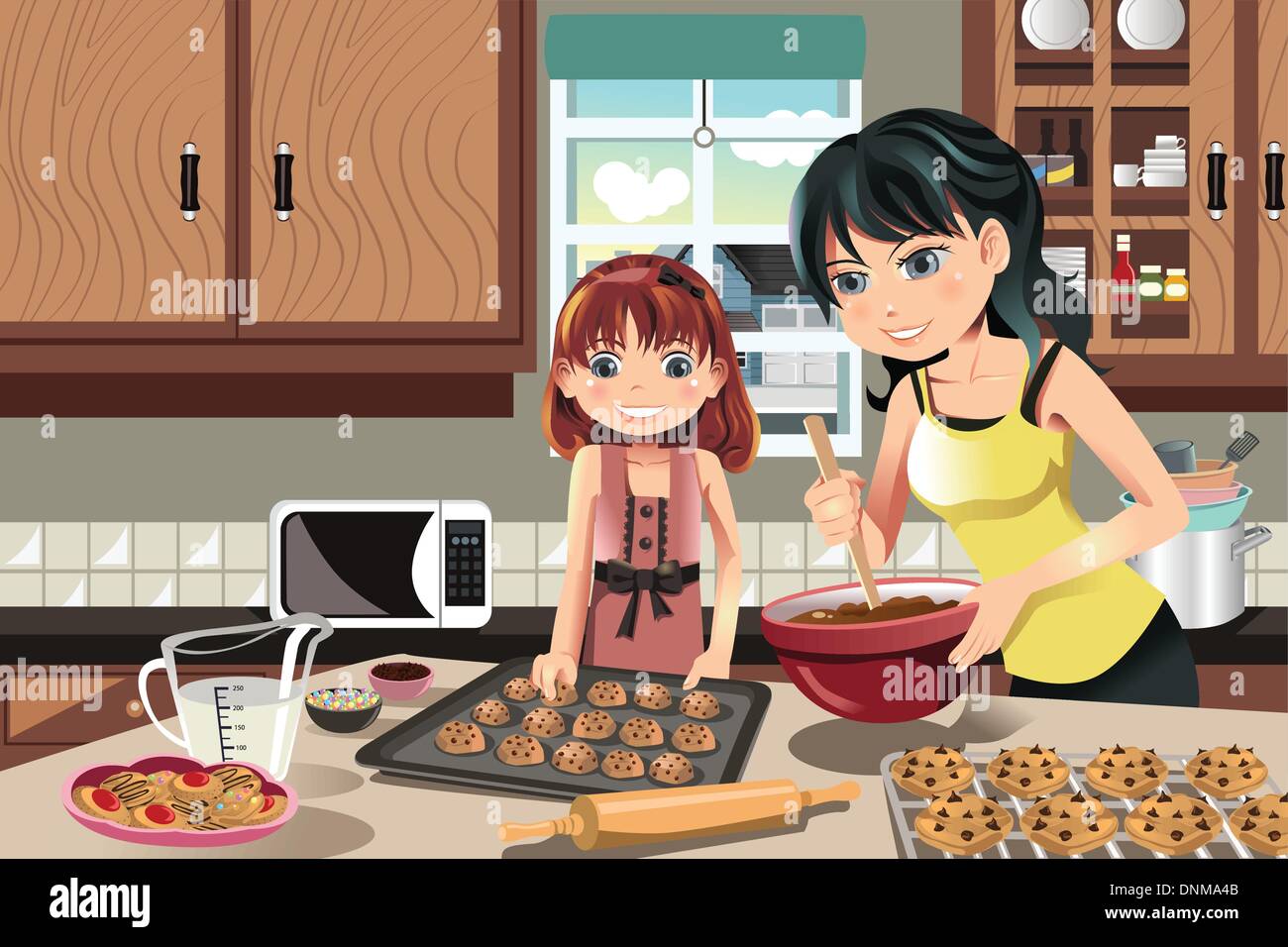 Мама на кухне на английском. Мама и дочка пекут печенье. Мама готовит с детьми иллюстрация. Мама с дочкой готовят. Девочка на кухне иллюстрация.