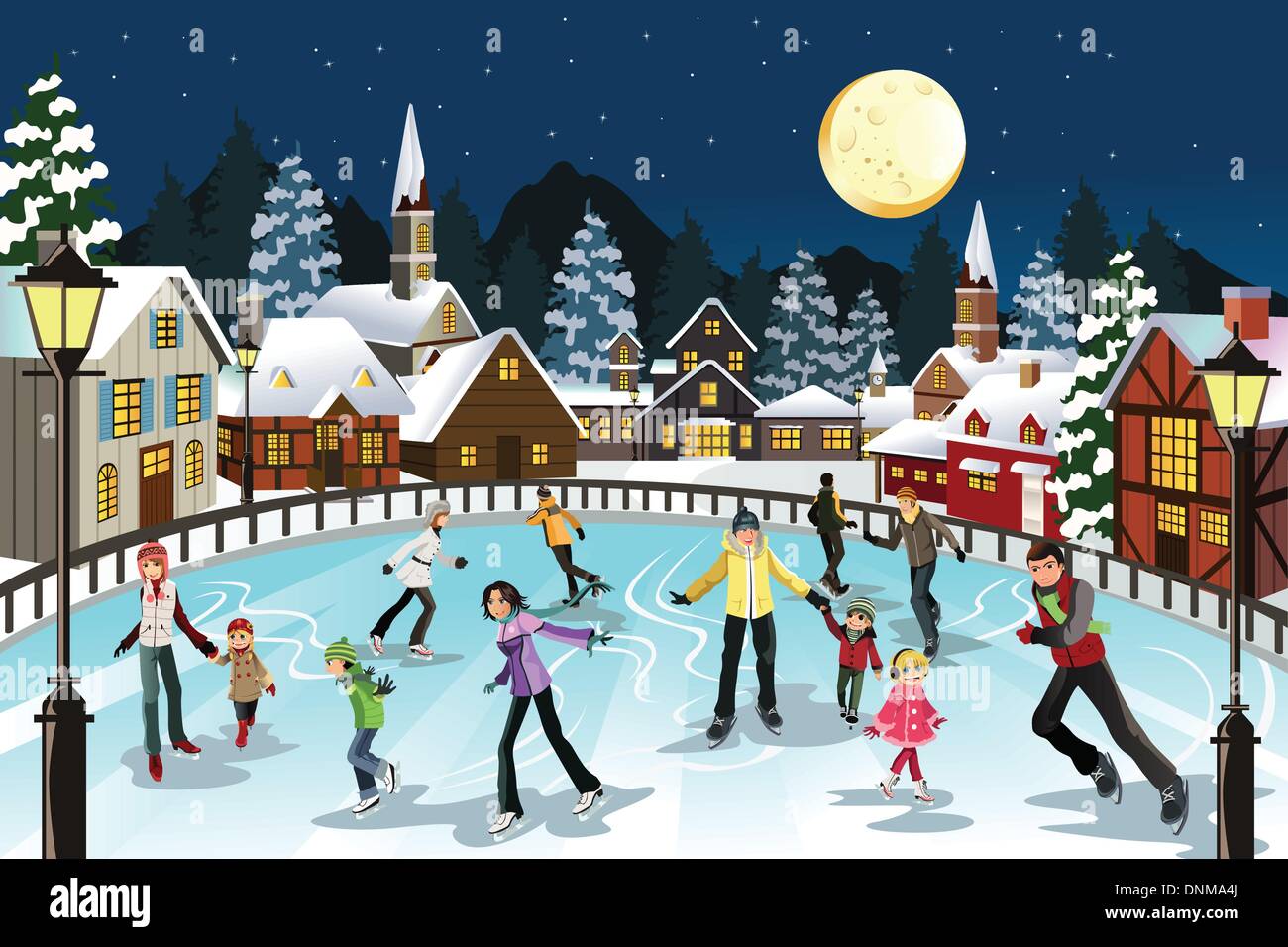 A vector illustration of people ice skating in an outdoor ice skating rink  during the winter season Stock Vector Image & Art - Alamy