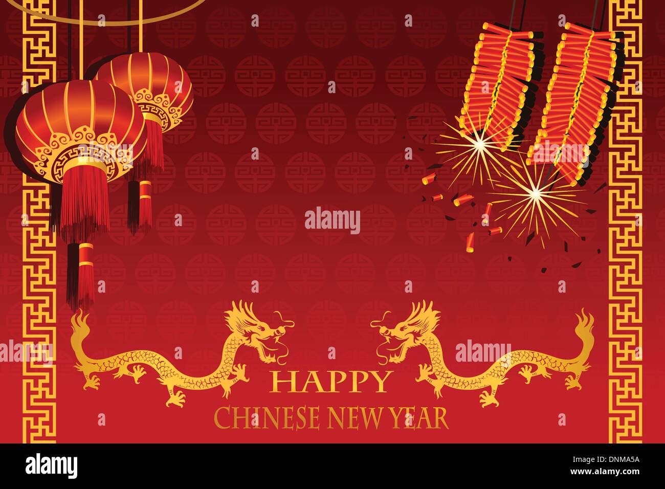 A vector illustration of Chinese New Year (the year of Dragon) greeting card Stock Vector