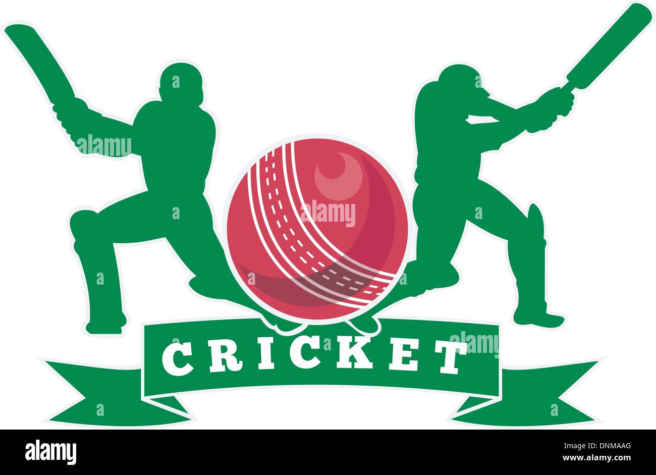 illustration of a cricket player batsman silhouette batting front view with ball flying out done in retro style on isolated white background Stock Vector