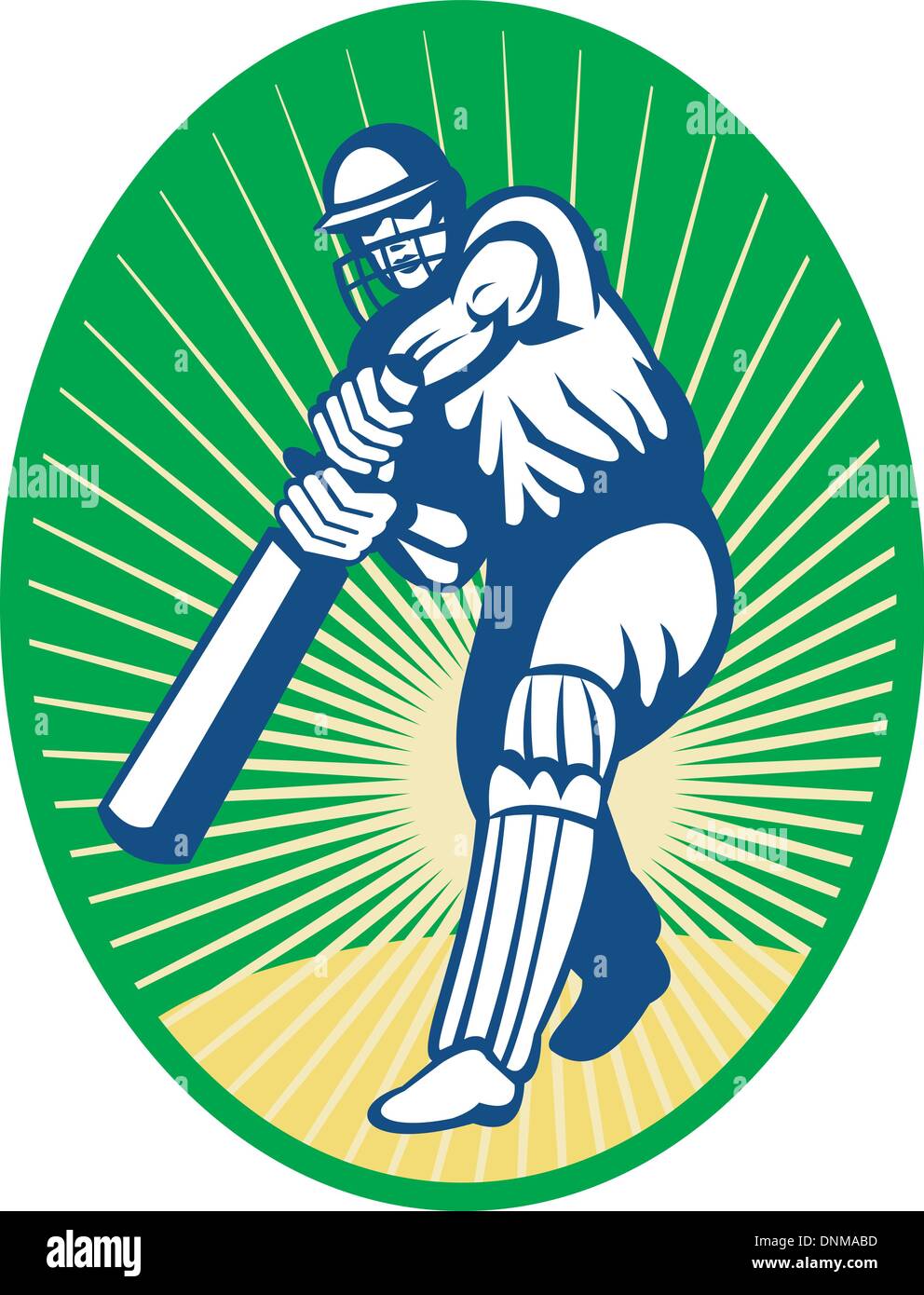 illustration of a cricket batsman silhouette batting front view Stock