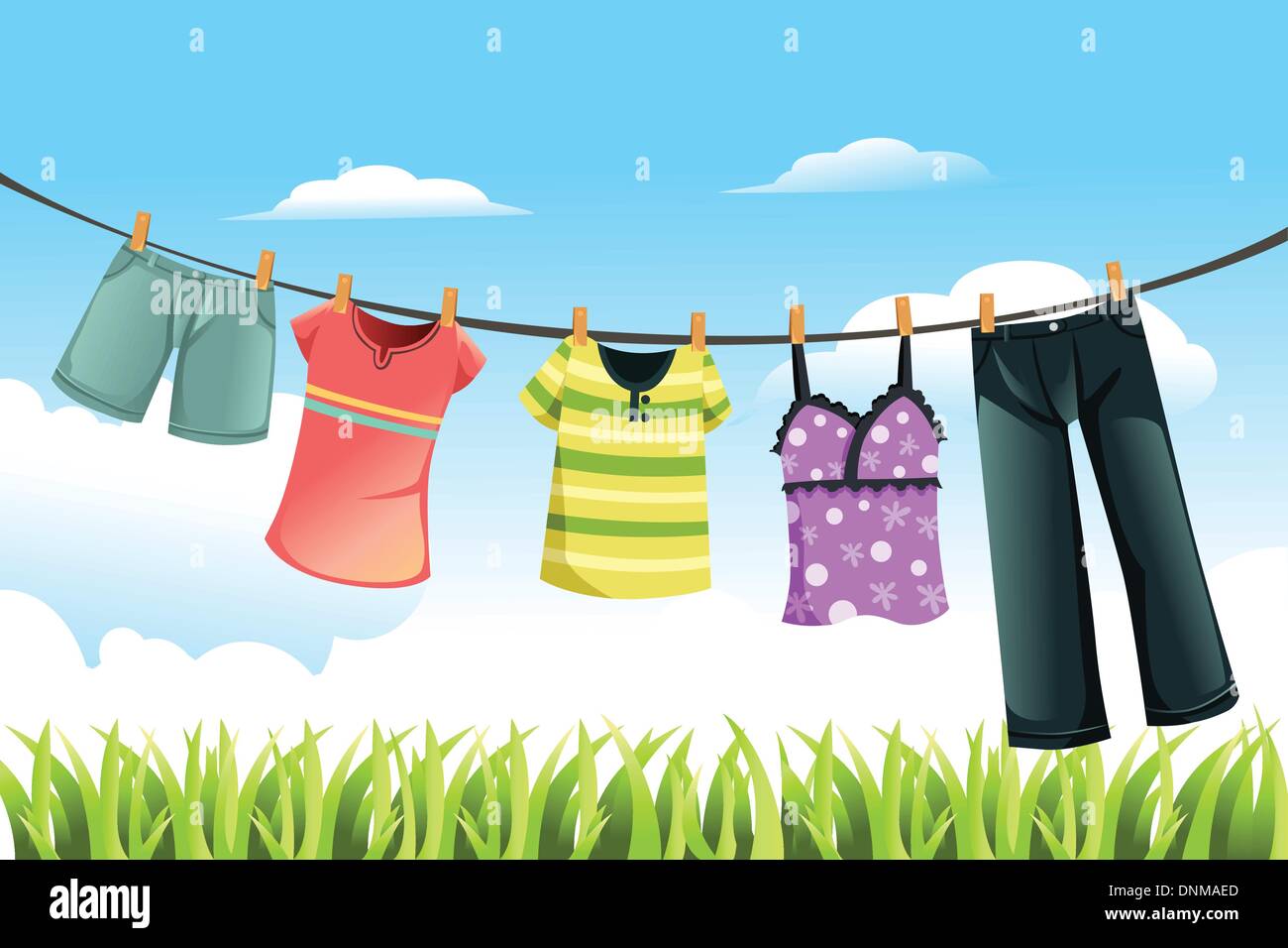 A vector illustration of clothes drying outdoor Stock Vector