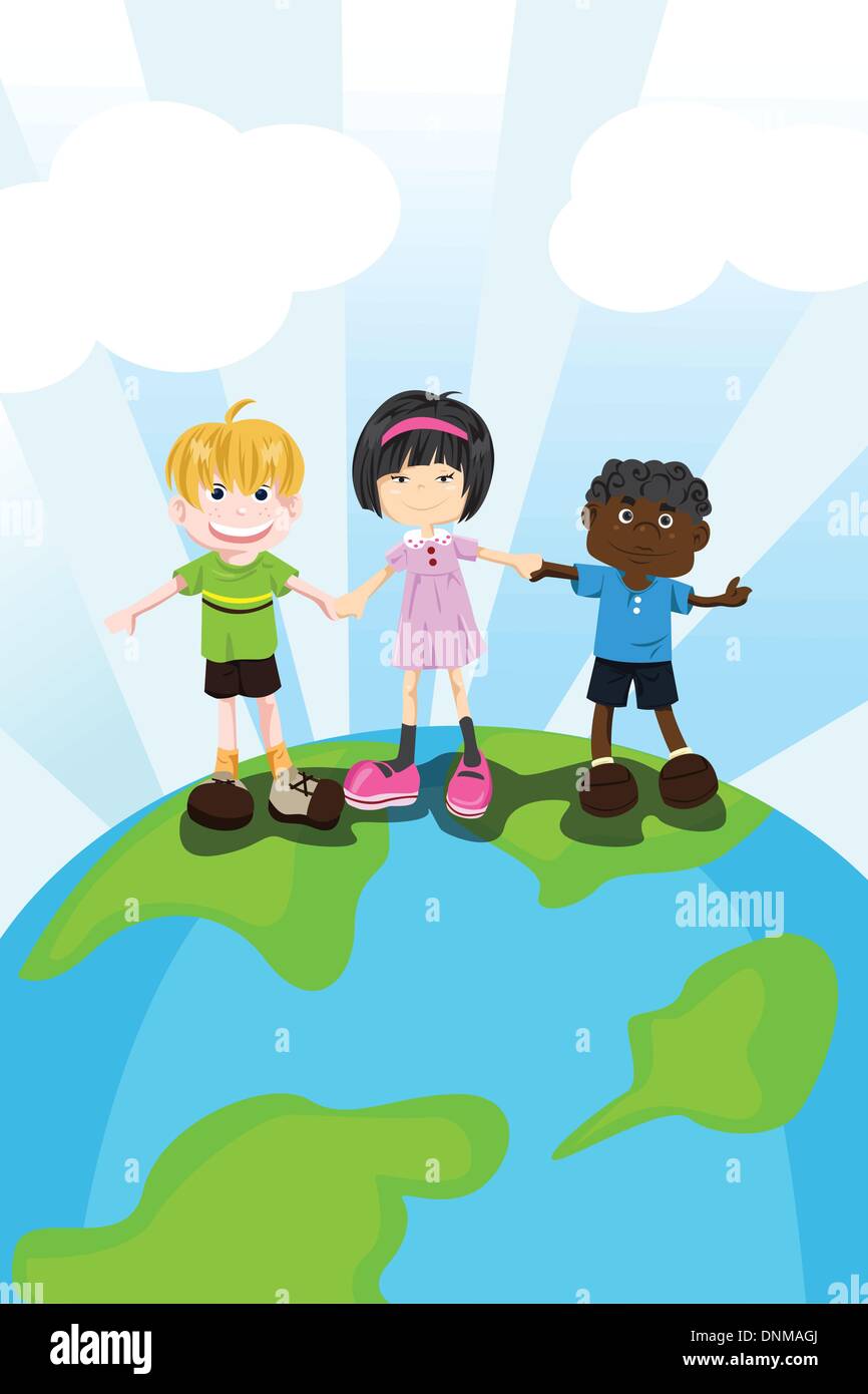 A vector illustration of multi ethnic children holding hands for diversity concept Stock Vector