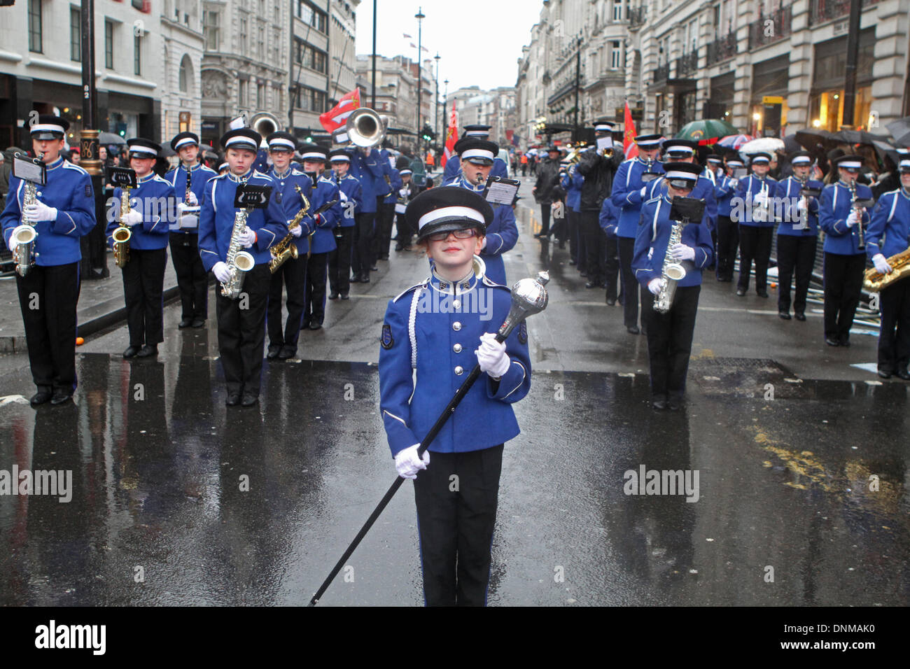 London,UK,1st January 2014,Essex marching Corps from Benfleet took part in the London's New Year's Day Parade 2014 Credit: Keith Larby/Alamy Live News Stock Photo