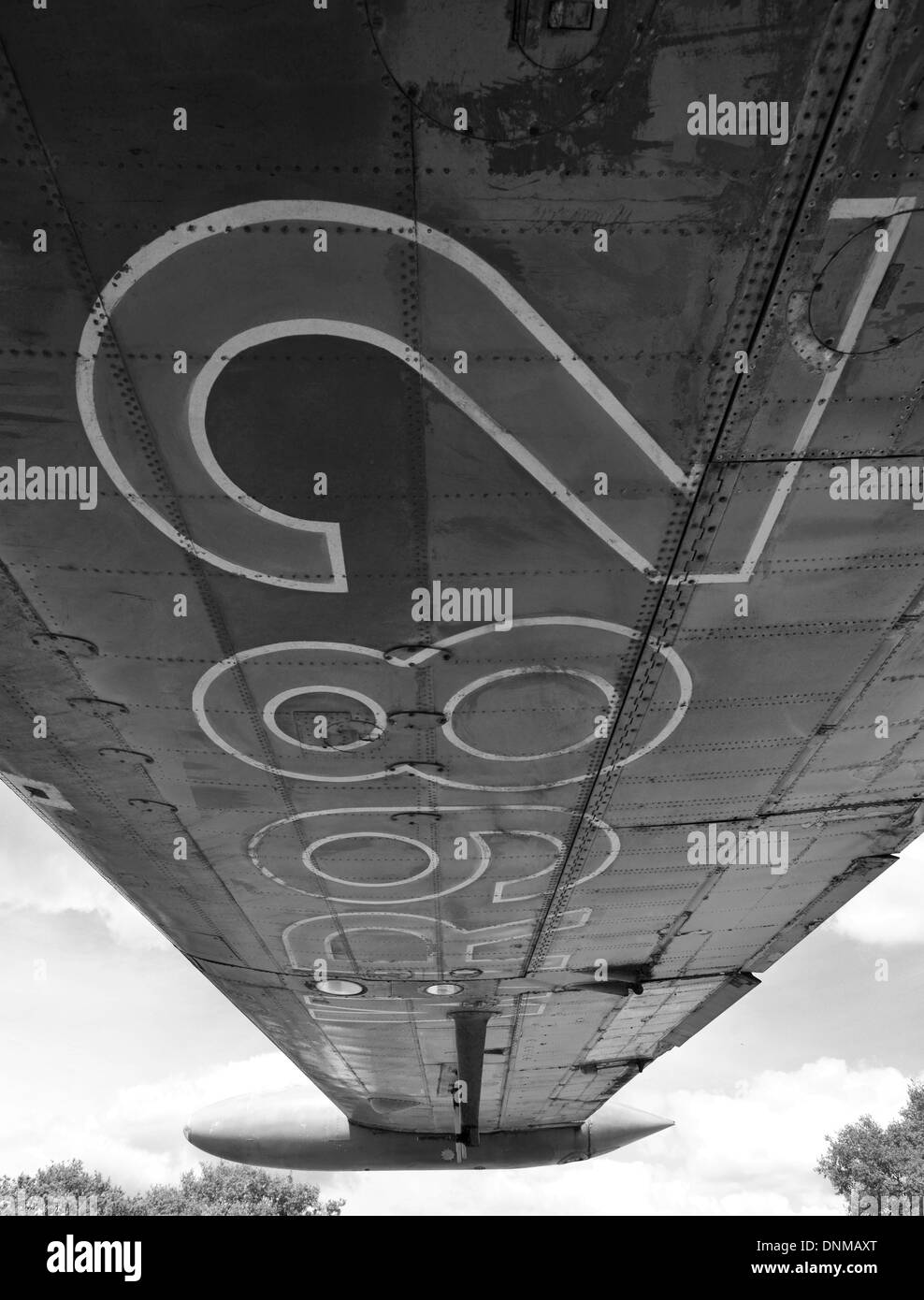 Large numbers painted on the wing of a plane, an Avro Shackleton Stock Photo