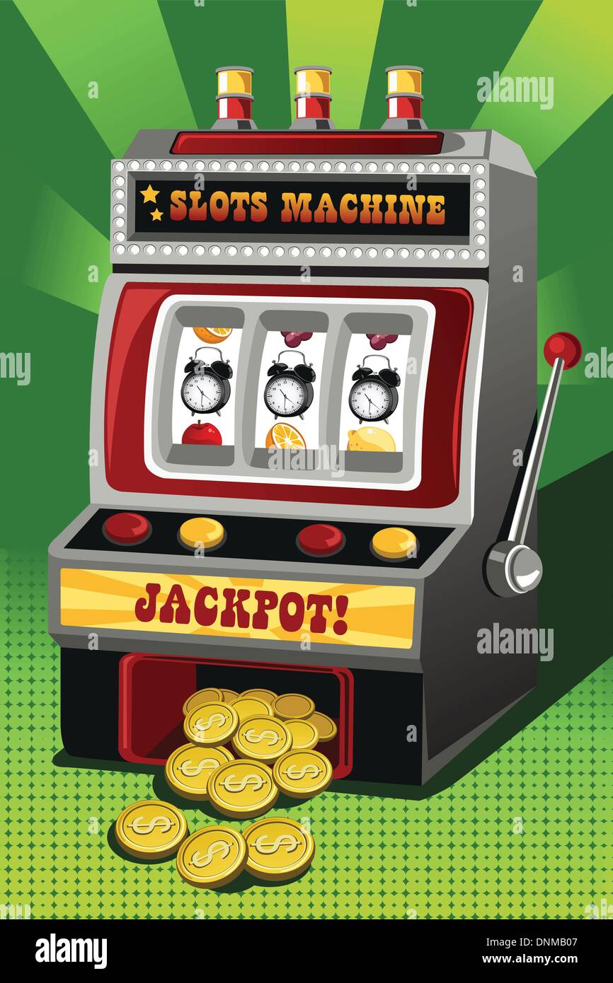 A vector illustration of a slot machine showing three clocks as the jackpot, can be used for 'Time is Money' concept Stock Vector
