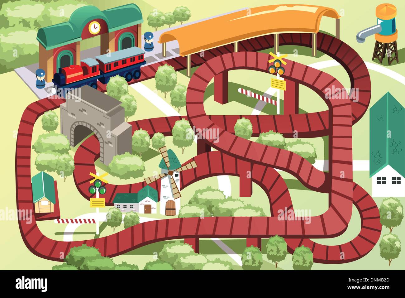 A vector illustration of a miniature train toy track Stock Vector
