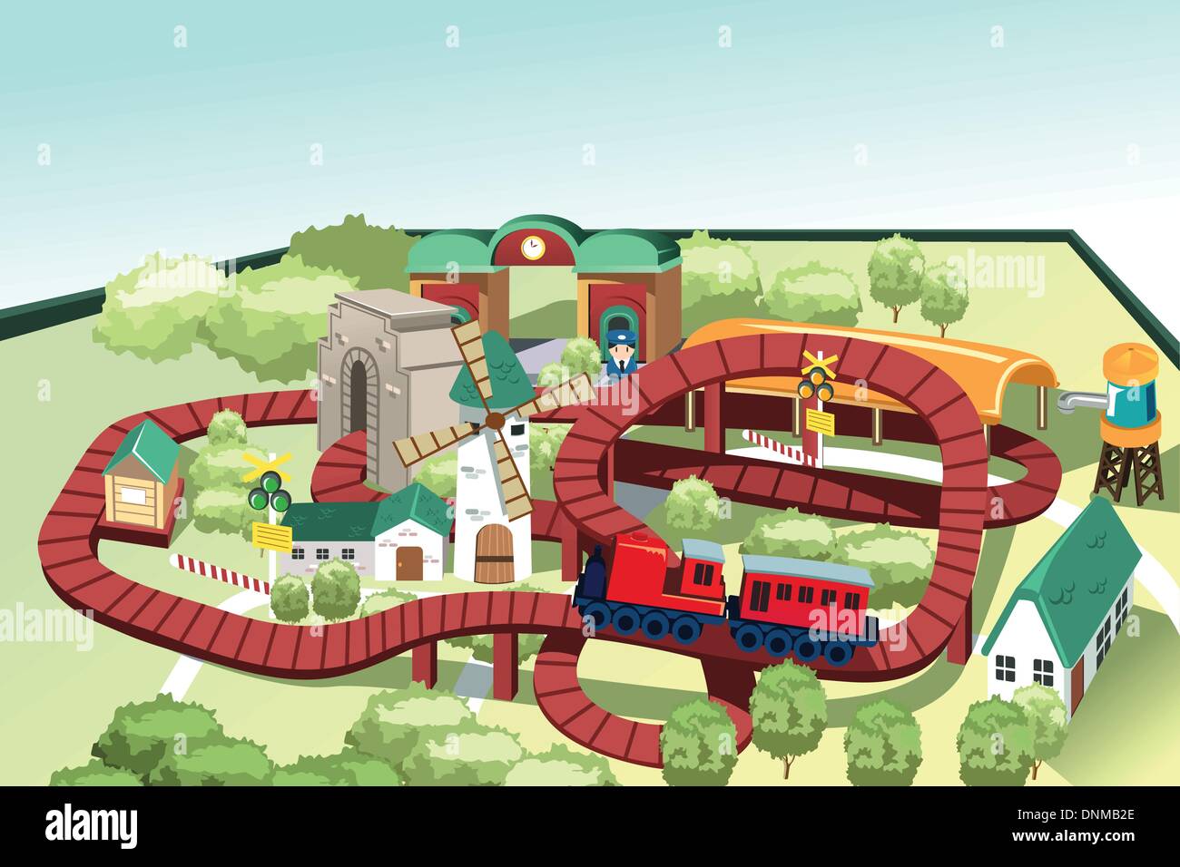 A vector illustration of a miniature train toy track Stock Vector