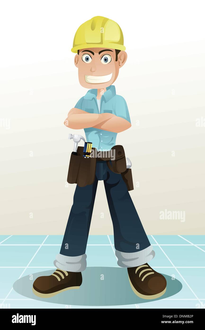 A vector illustration of a handyman with his tools Stock Vector