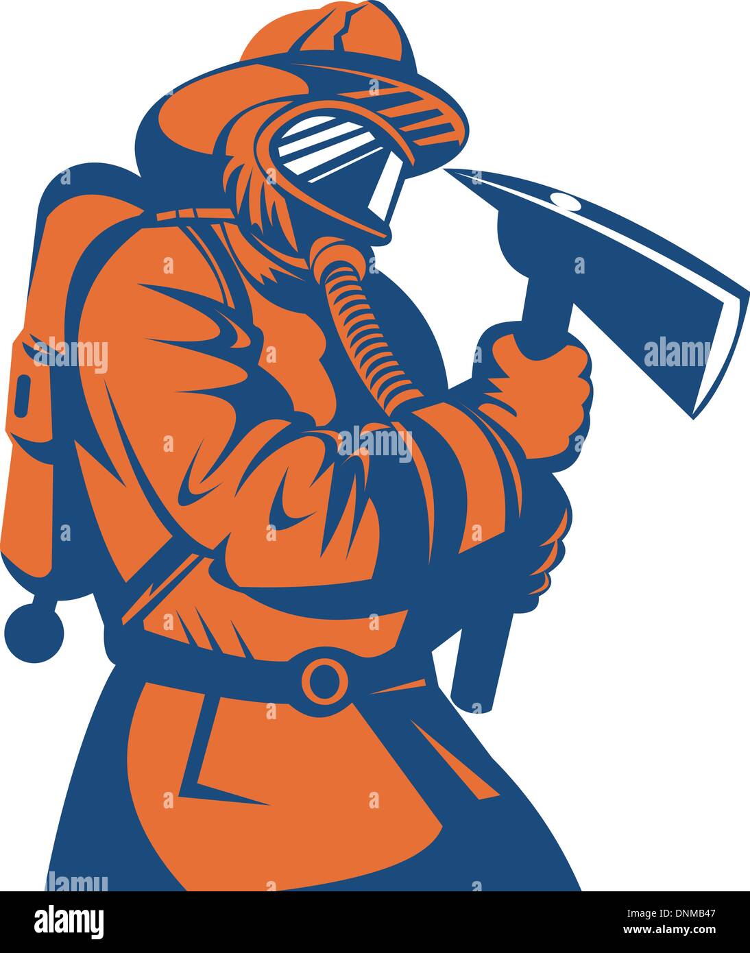 illustration of a fireman fire fighter done in retro style holding an ...