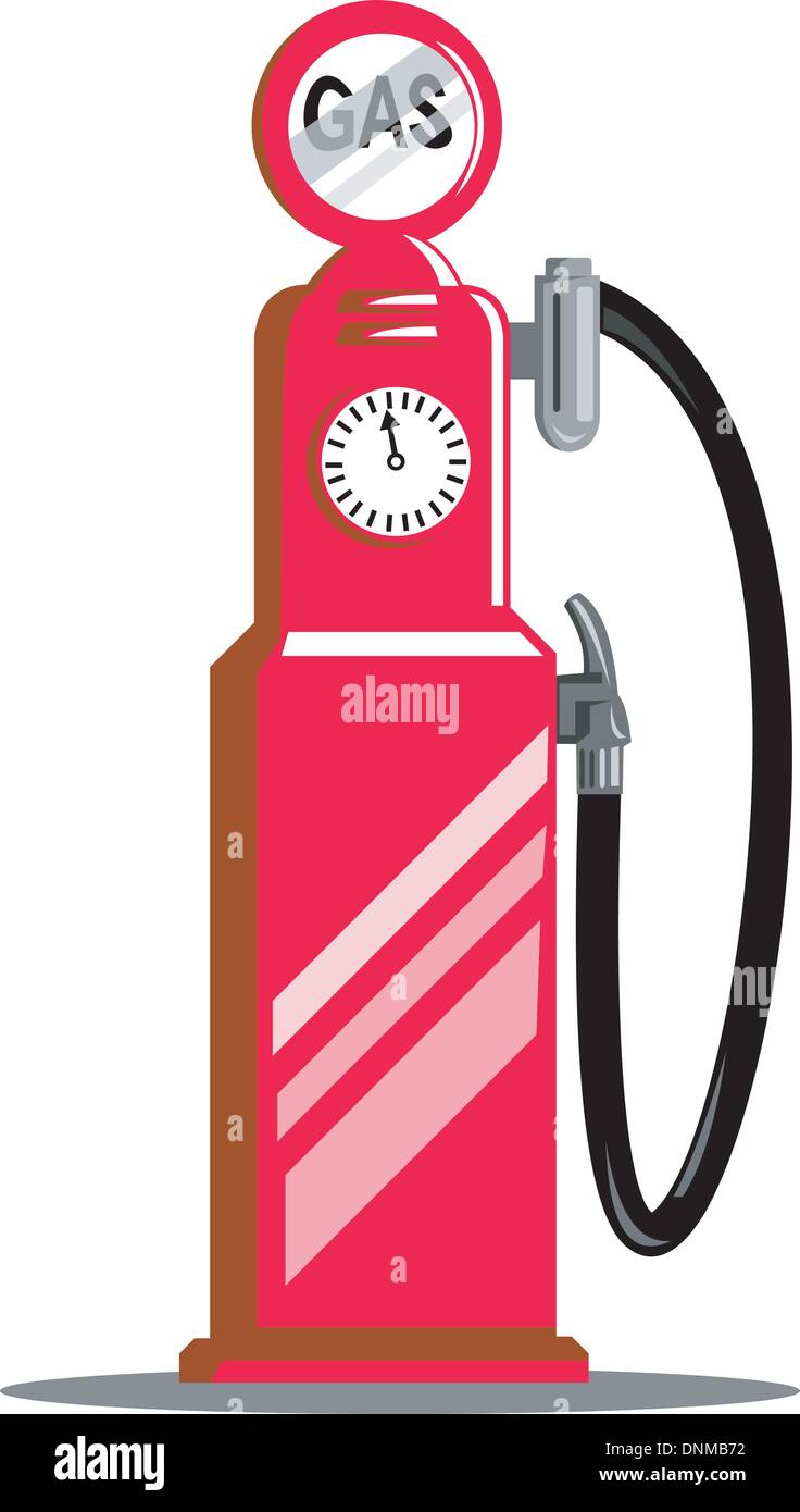 illustration of a vintage fuel pump nozzle station done in retro style ...