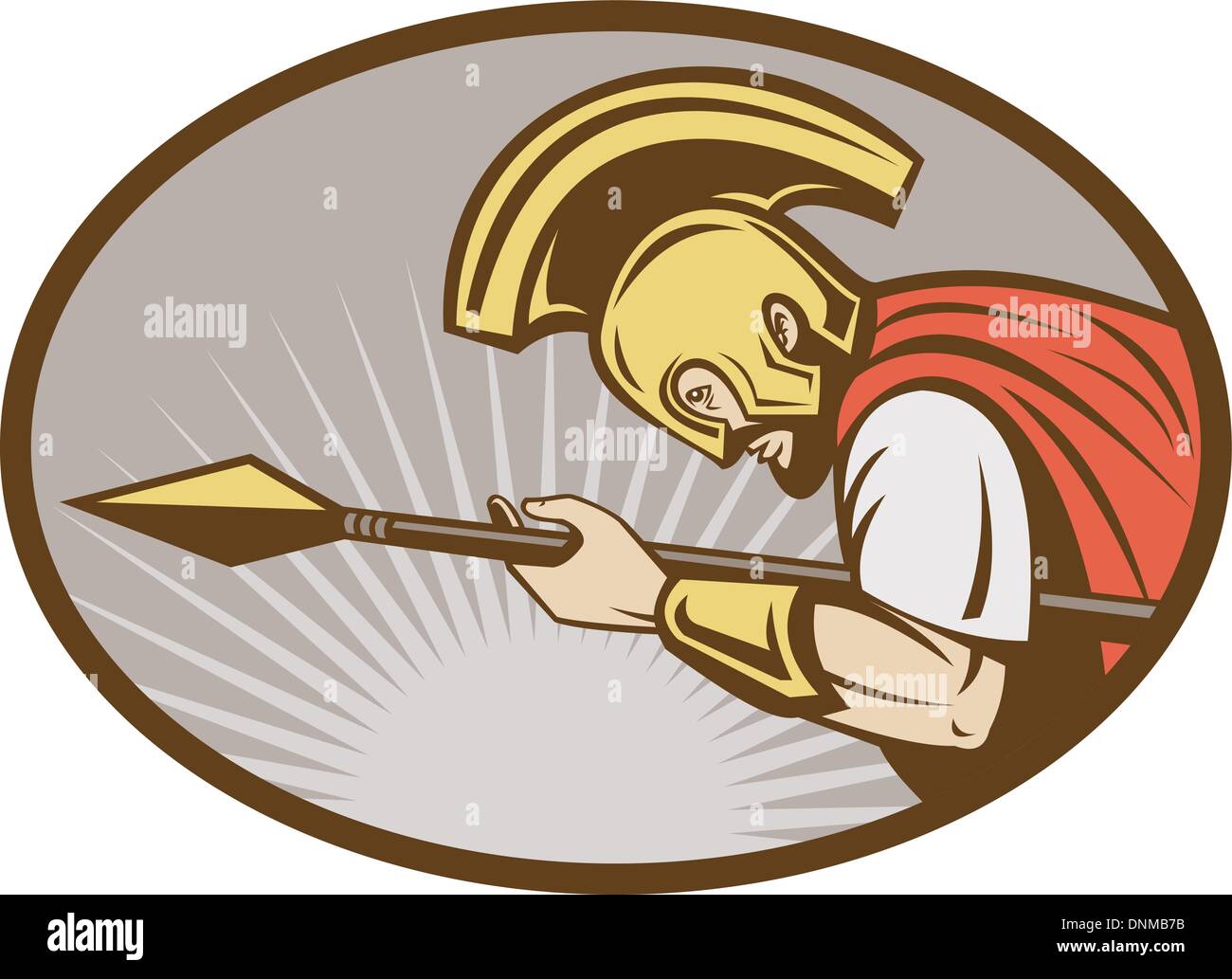 illustration of a Roman soldier or gladiator attacking with spear Stock Vector