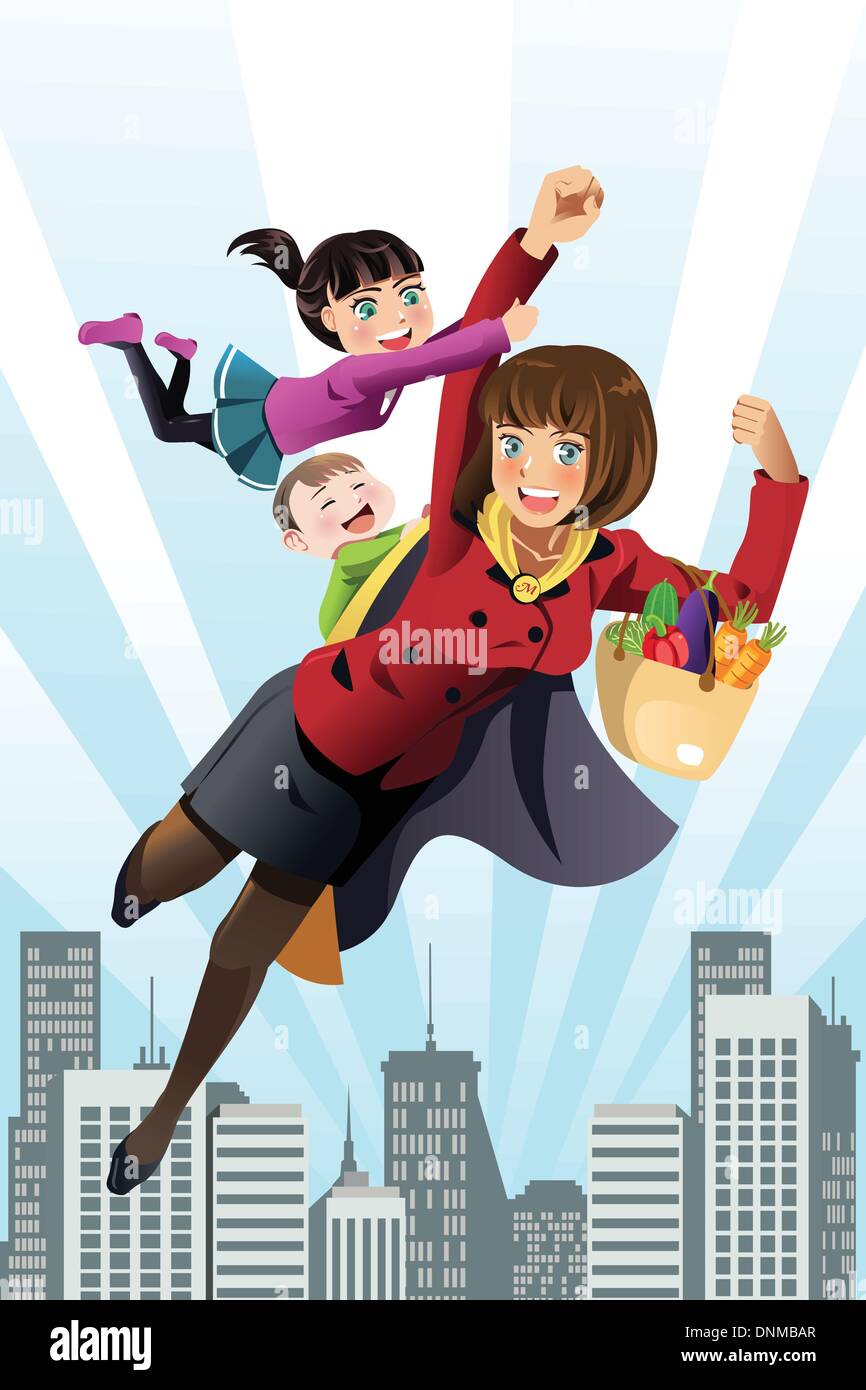 A vector illustration of superhero mom concept Stock Vector