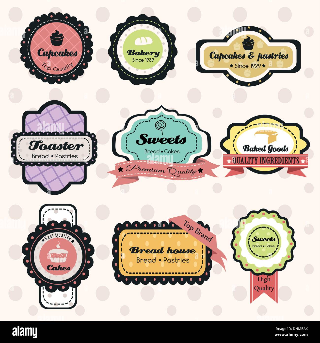 A vector illustration of vintage bakery label sets Stock Vector