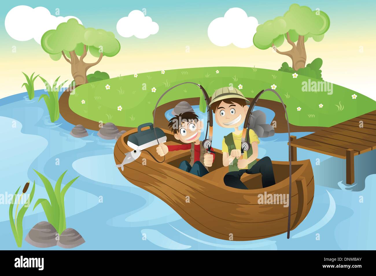 https://c8.alamy.com/comp/DNMBAY/a-vector-illustration-of-a-father-and-a-son-going-fishing-in-the-lake-DNMBAY.jpg