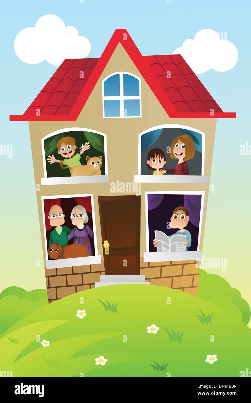 A vector illustration of a happy family at home Stock Vector