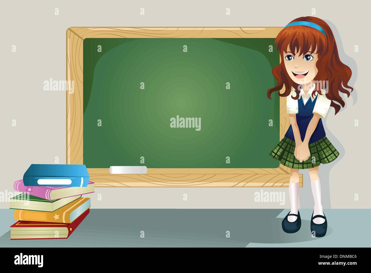 A vector illustration of a student standing in front of a blackboard Stock Vector