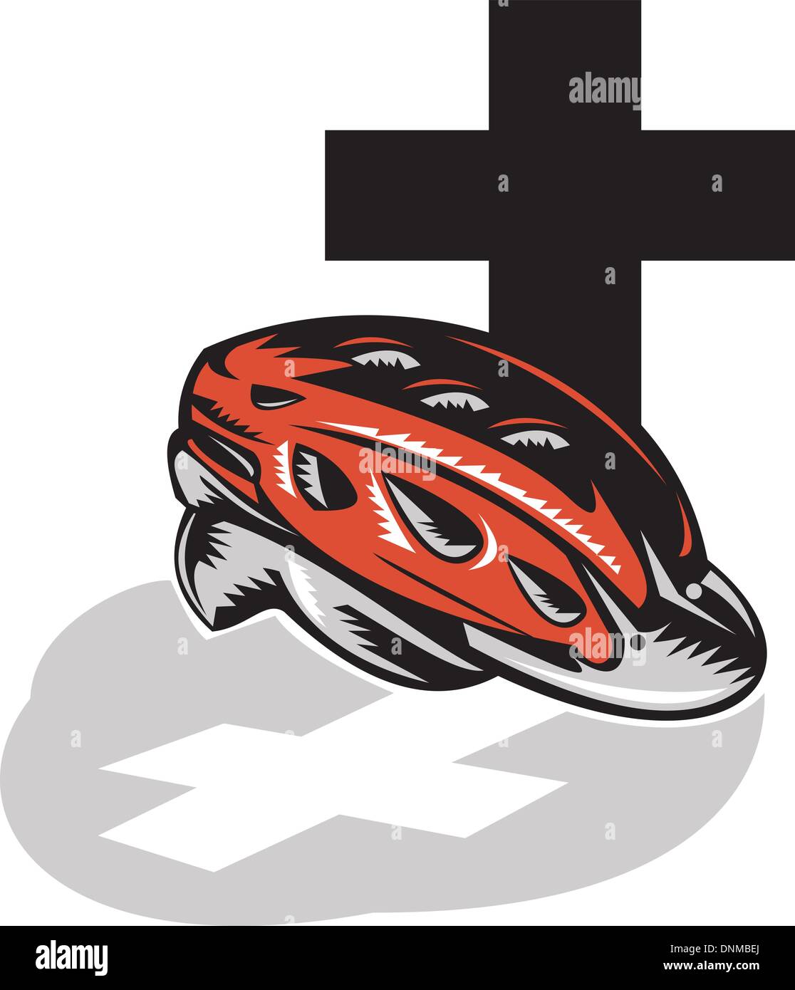 illustration of a cycling crash helmet with cross Stock Vector