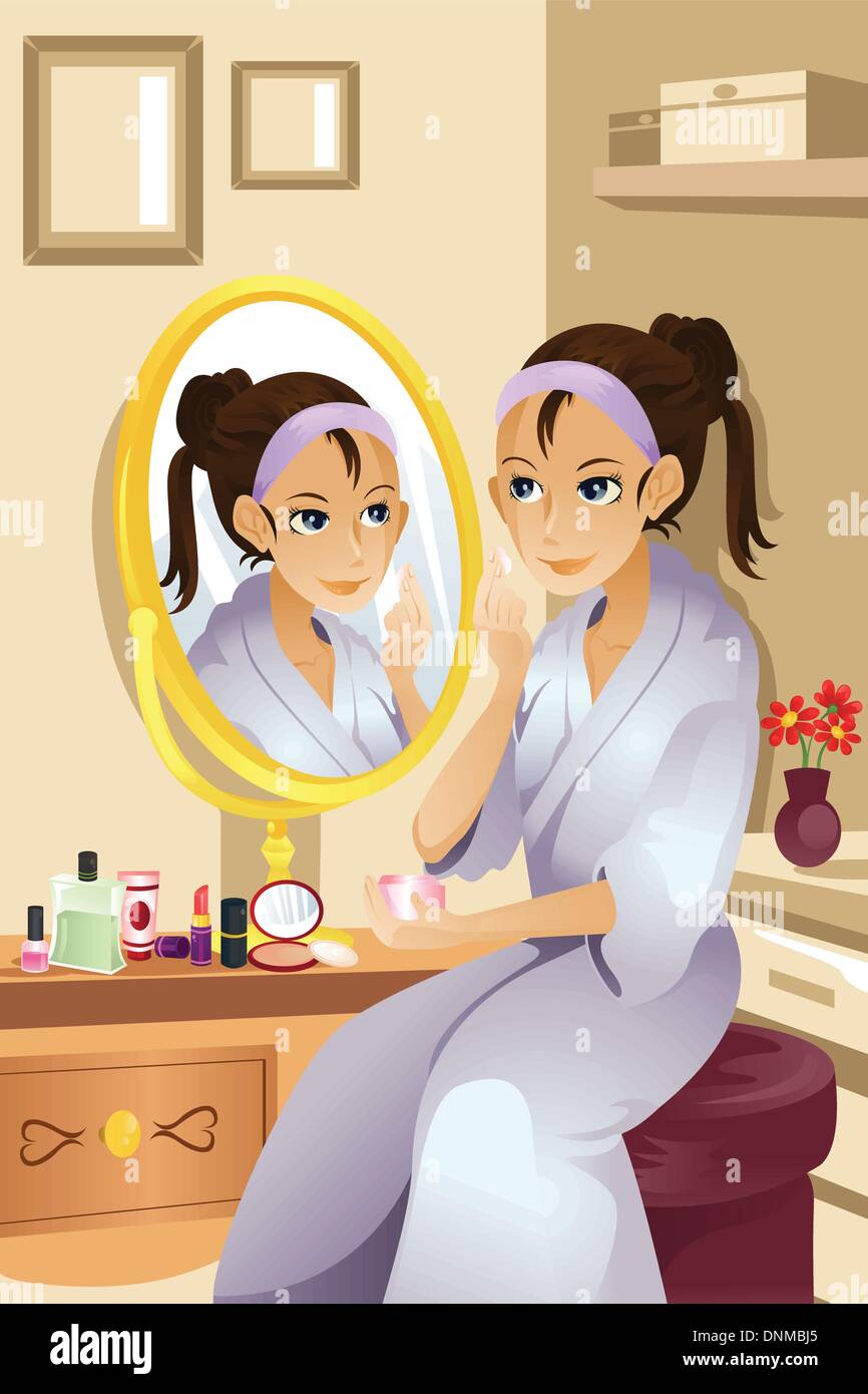 Cartoon beautiful girl applying makeup hi-res stock photography and images  - Alamy