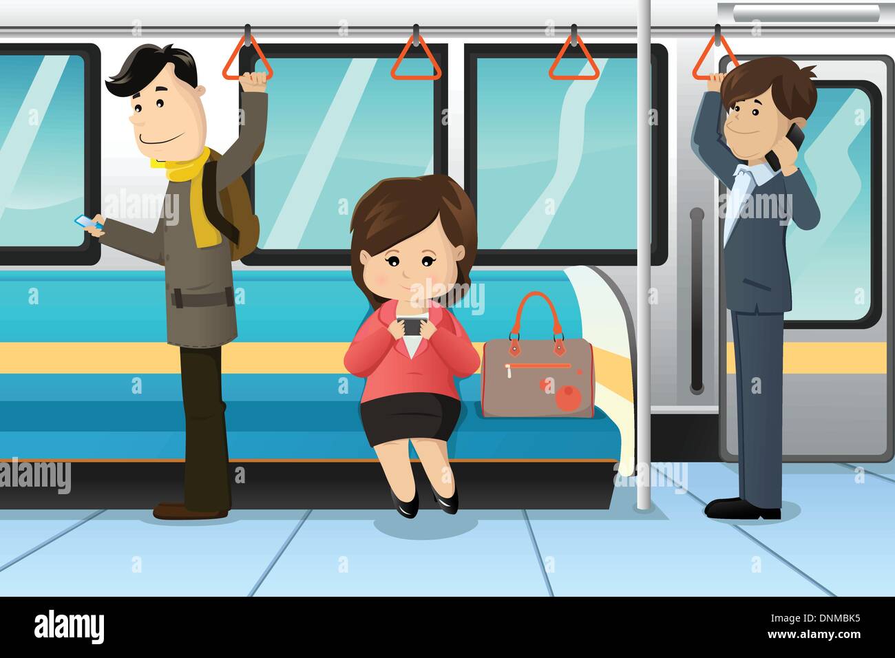 A vector illustration of peoples using cell phones in a train Stock Vector