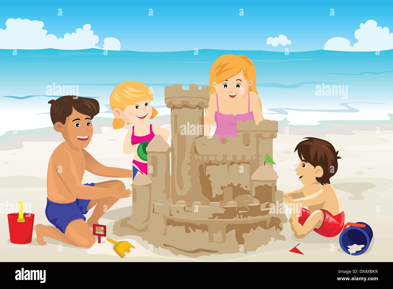 Download A vector illustration of happy family building sand castle ...