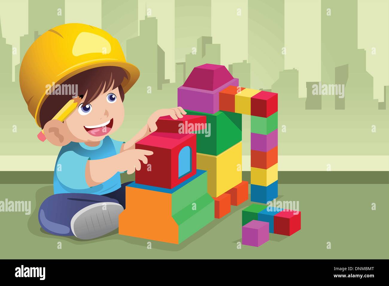 A vector illustration of active kid playing with his toys Stock Vector