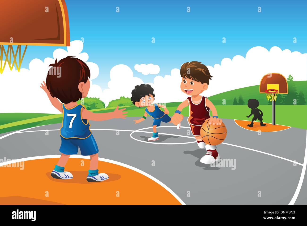 A vector illustration of kids playing basketball in a playground Stock  Vector Image & Art - Alamy