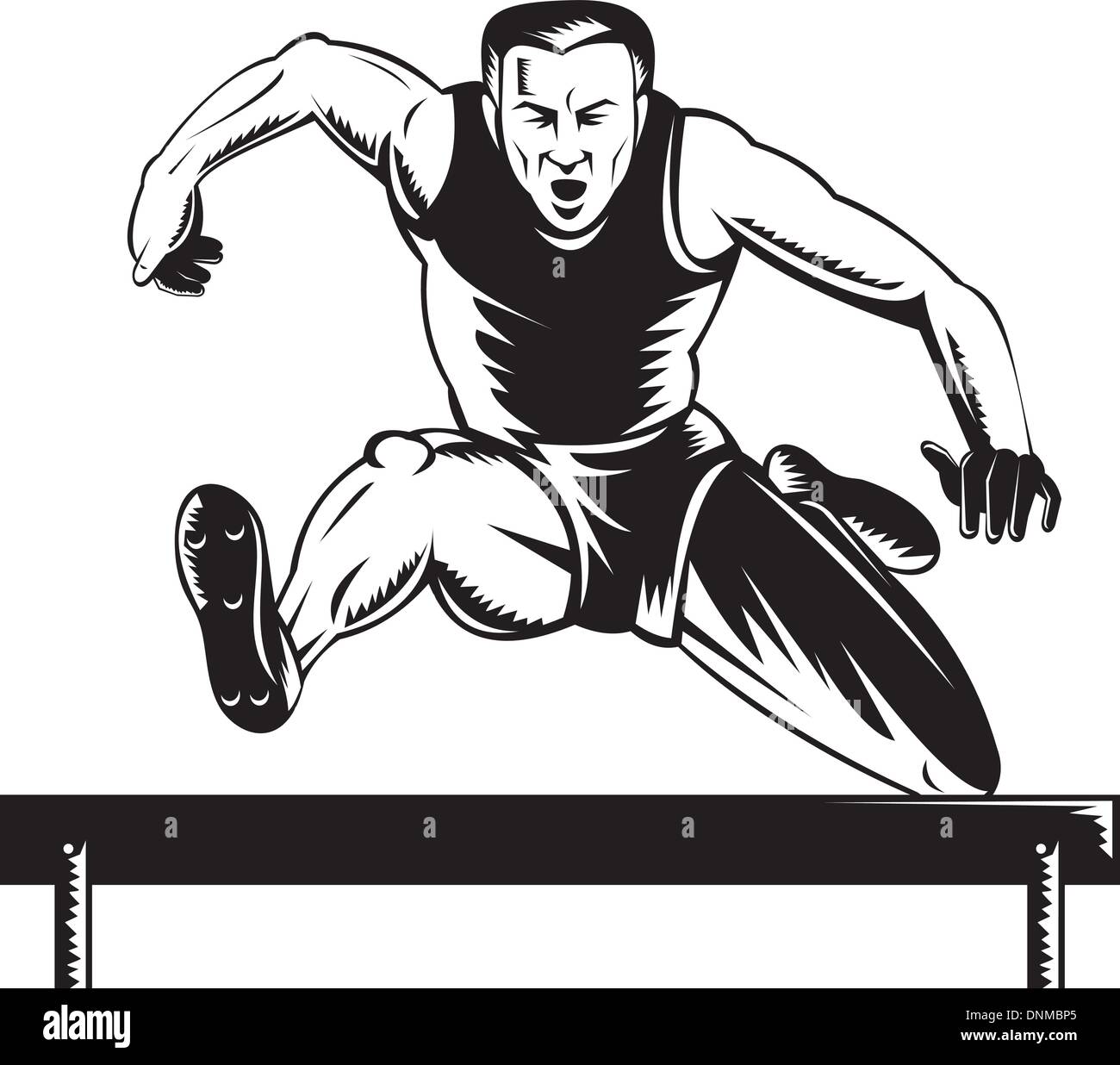 Illustration of a track and field athlete jumping hurdles done in retro