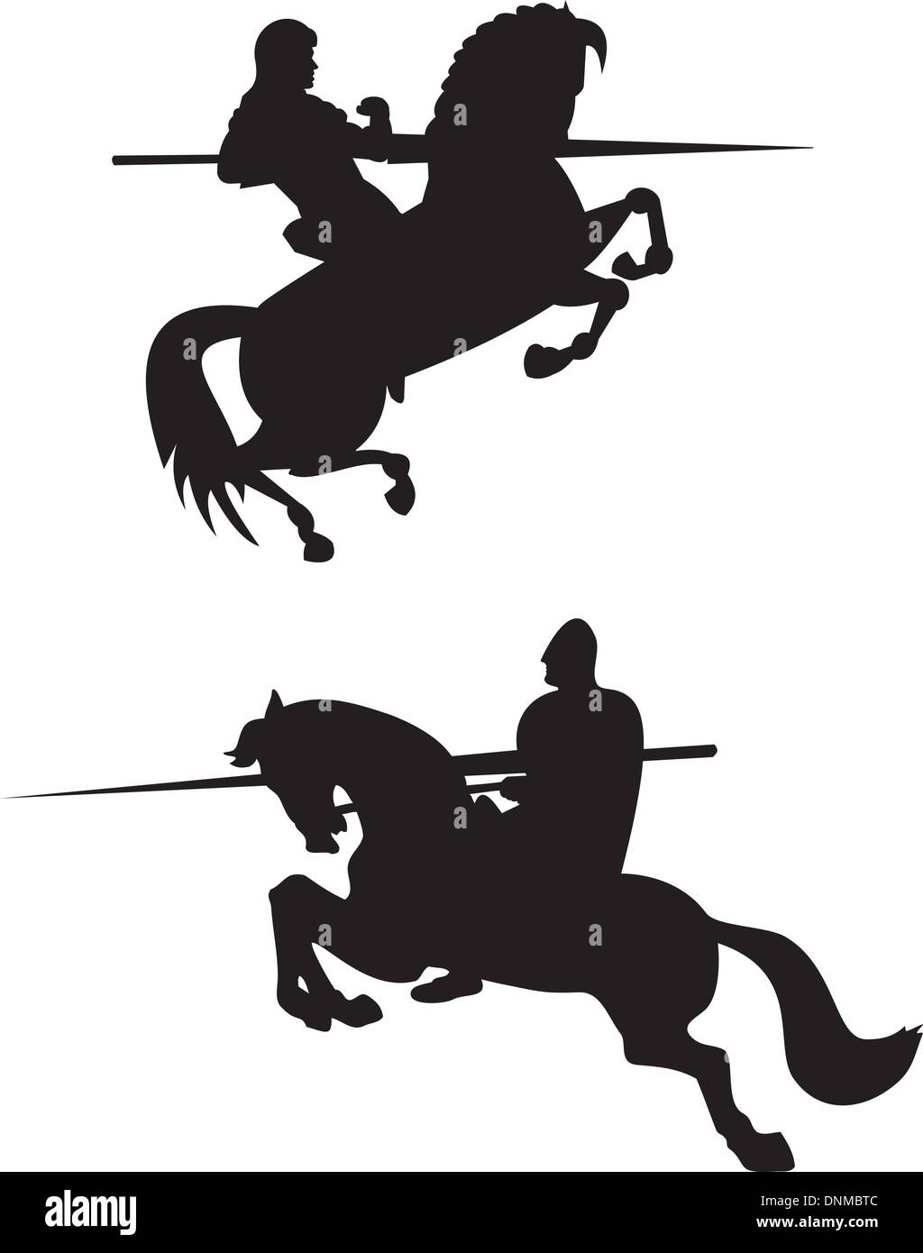 Illustration of knight in full armor riding horse steed silhouette done in retro style. Stock Vector