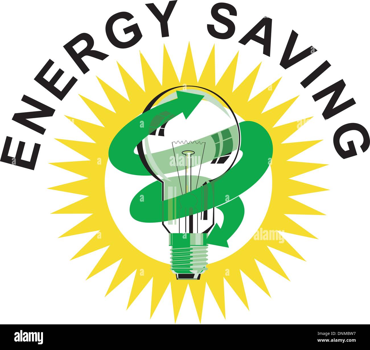 Illustration of lightbulb Energy Saving label done in retro style Stock ...