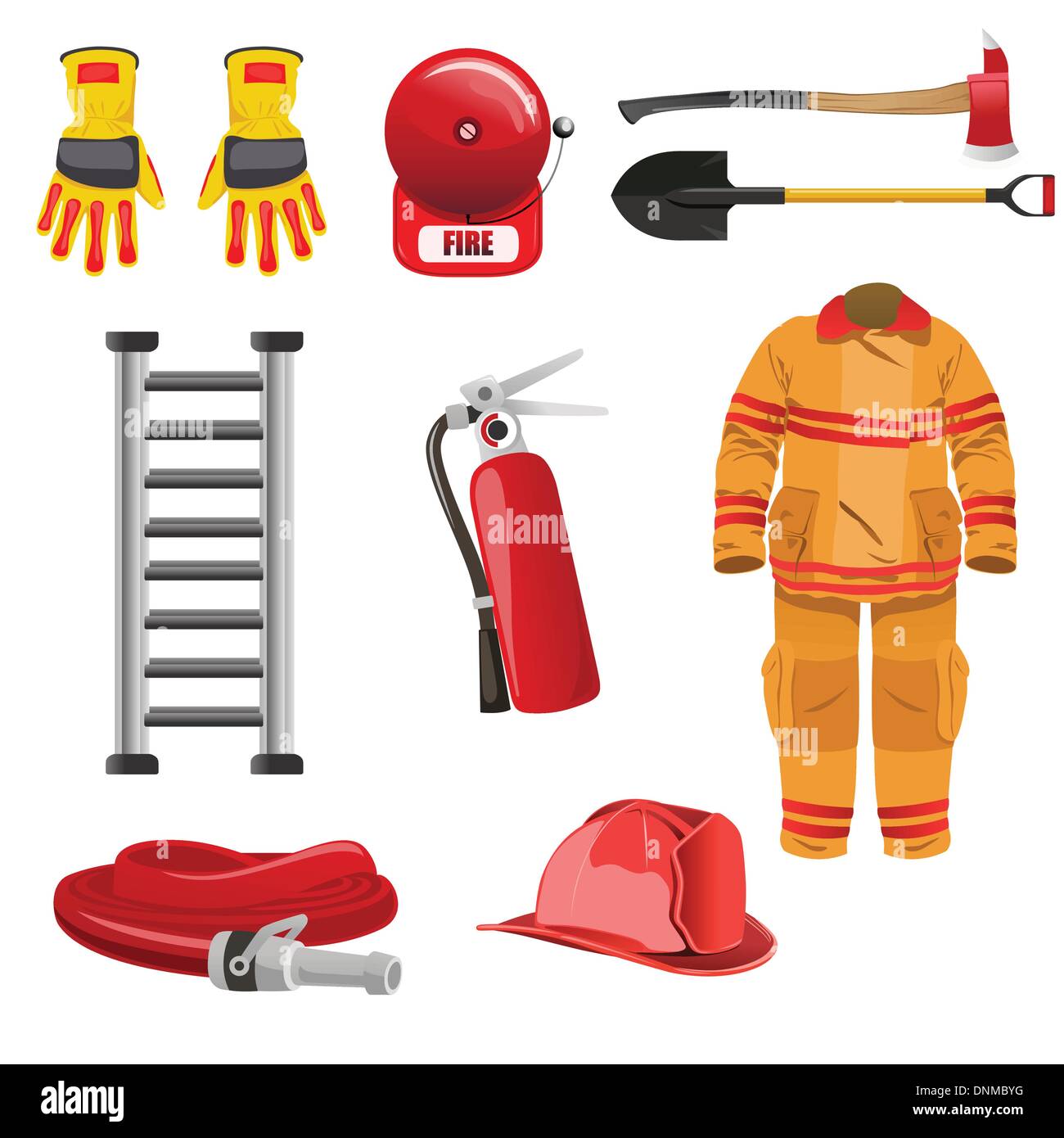 A vector illustration of firefighters icons Stock Vector